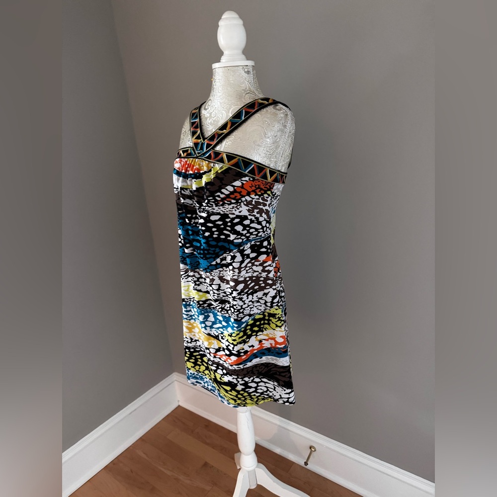 BCBGMAXAZRIA Zotia Printed Criss Cross Neck Dress size XXS Color BTORANGECO